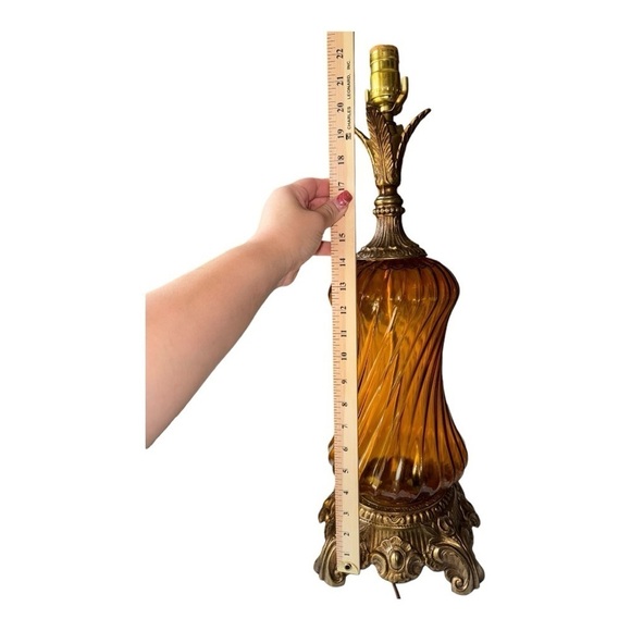 VTG Mid Century Falkenstein Amber Glass Regency brass large set of table lamps - Picture 15 of 16